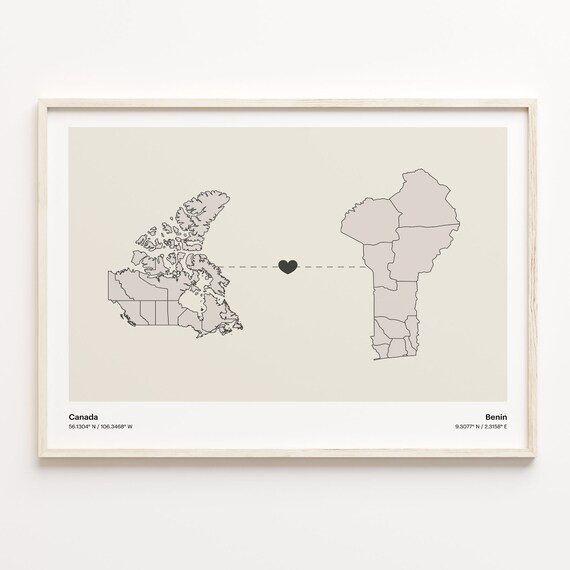 Canada To Benin Minimalist Love Connection Map Travel Poster