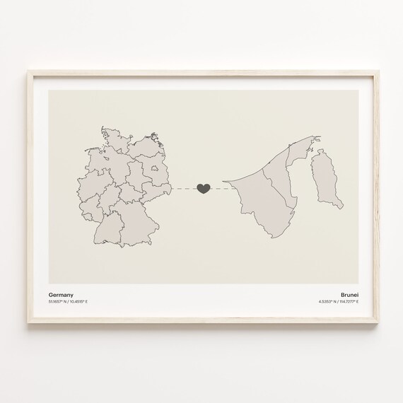 Germany To Brunei Minimalist Country Connection Map Gift Poster