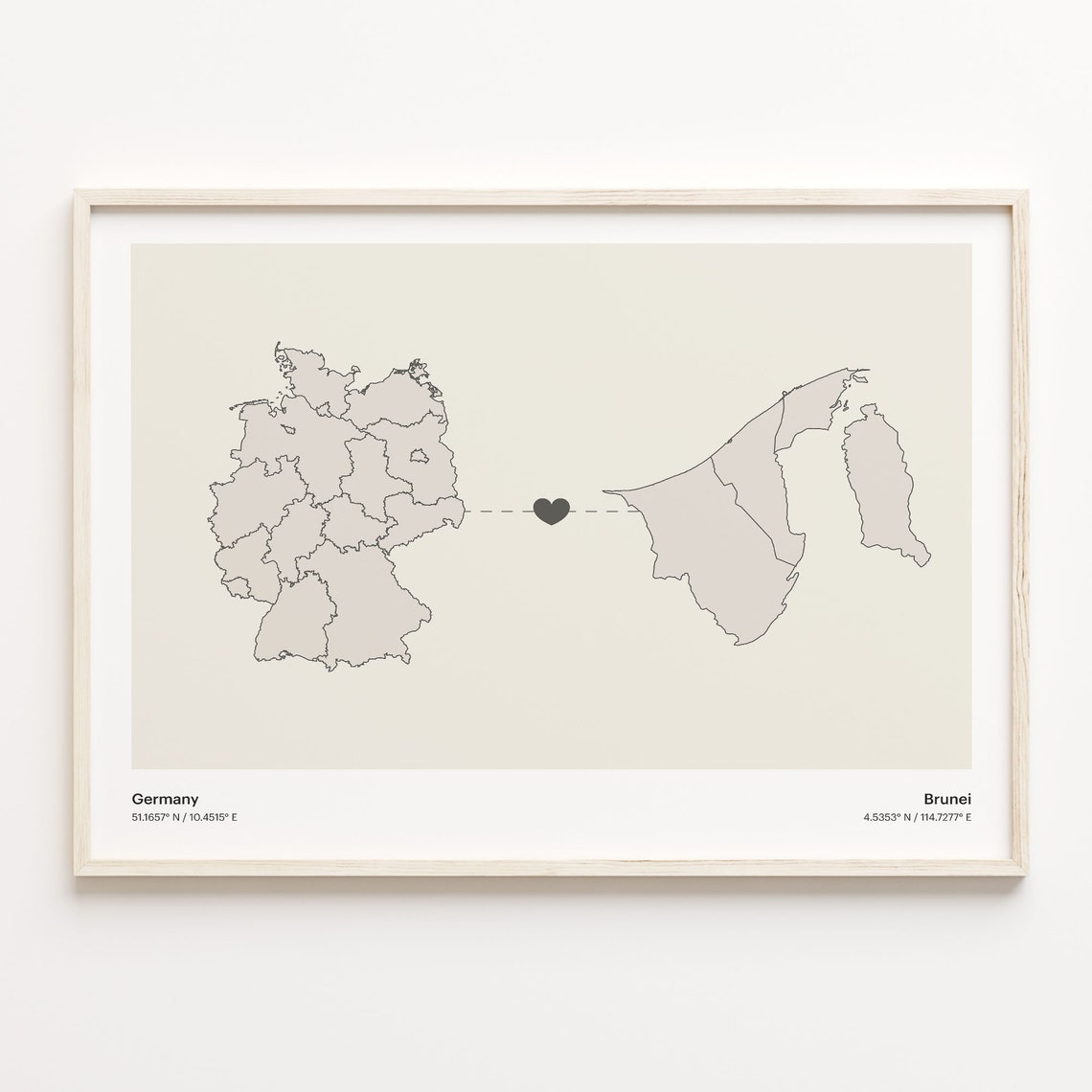 Germany To Brunei Minimalist Country Connection Map Gift Poster