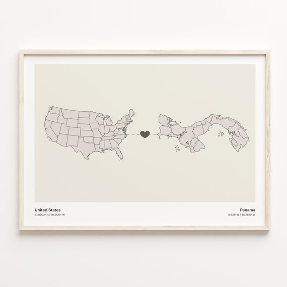 United States to Panama Minimalist Connection Map Art Print