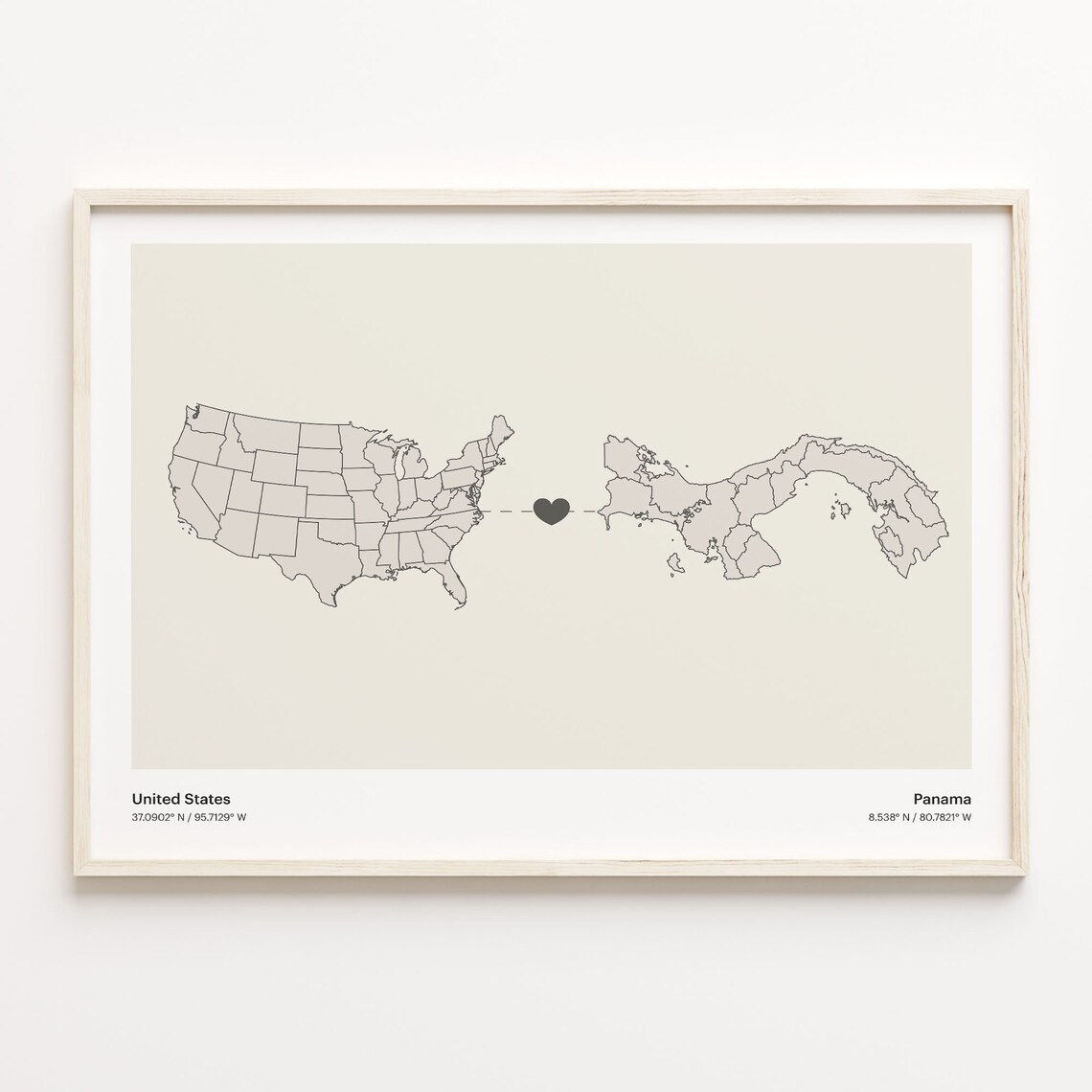 United States to Panama Minimalist Connection Map Art Print