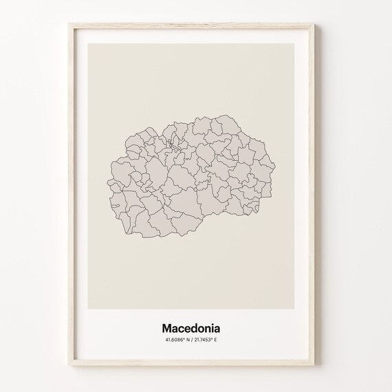 Macedonia Minimalist Line Art Country Map Neutral Home Decor Poster