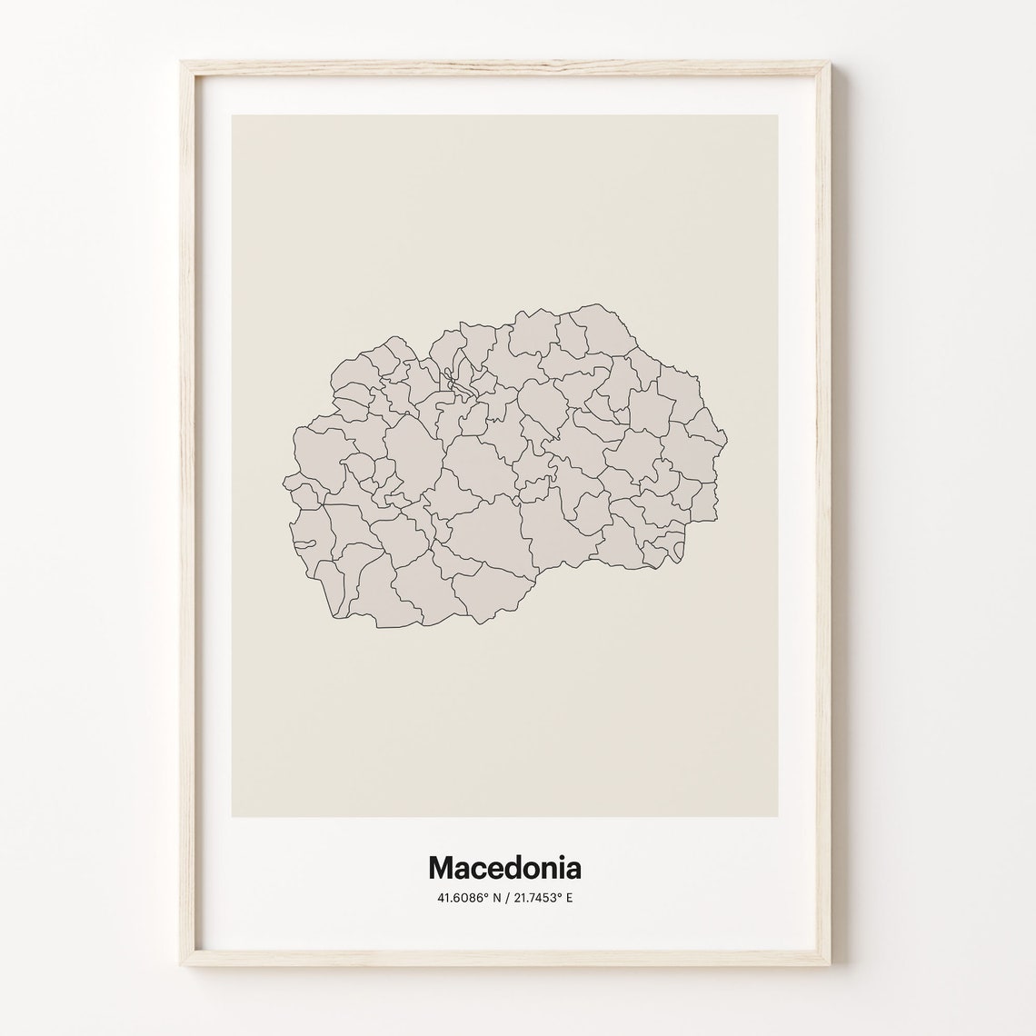 Macedonia Minimalist Line Art Country Map Neutral Home Decor Poster
