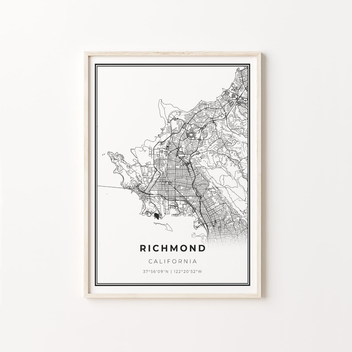 Richmond California Minimalist Modern Black And White City Map Poster