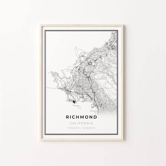 Richmond California Minimalist Modern Black And White City Map Poster