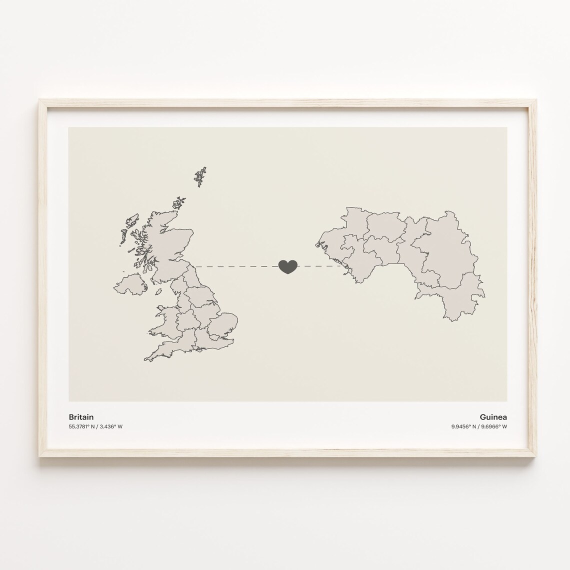 Britain To Guinea Minimal Heart Country Connection Map Poster