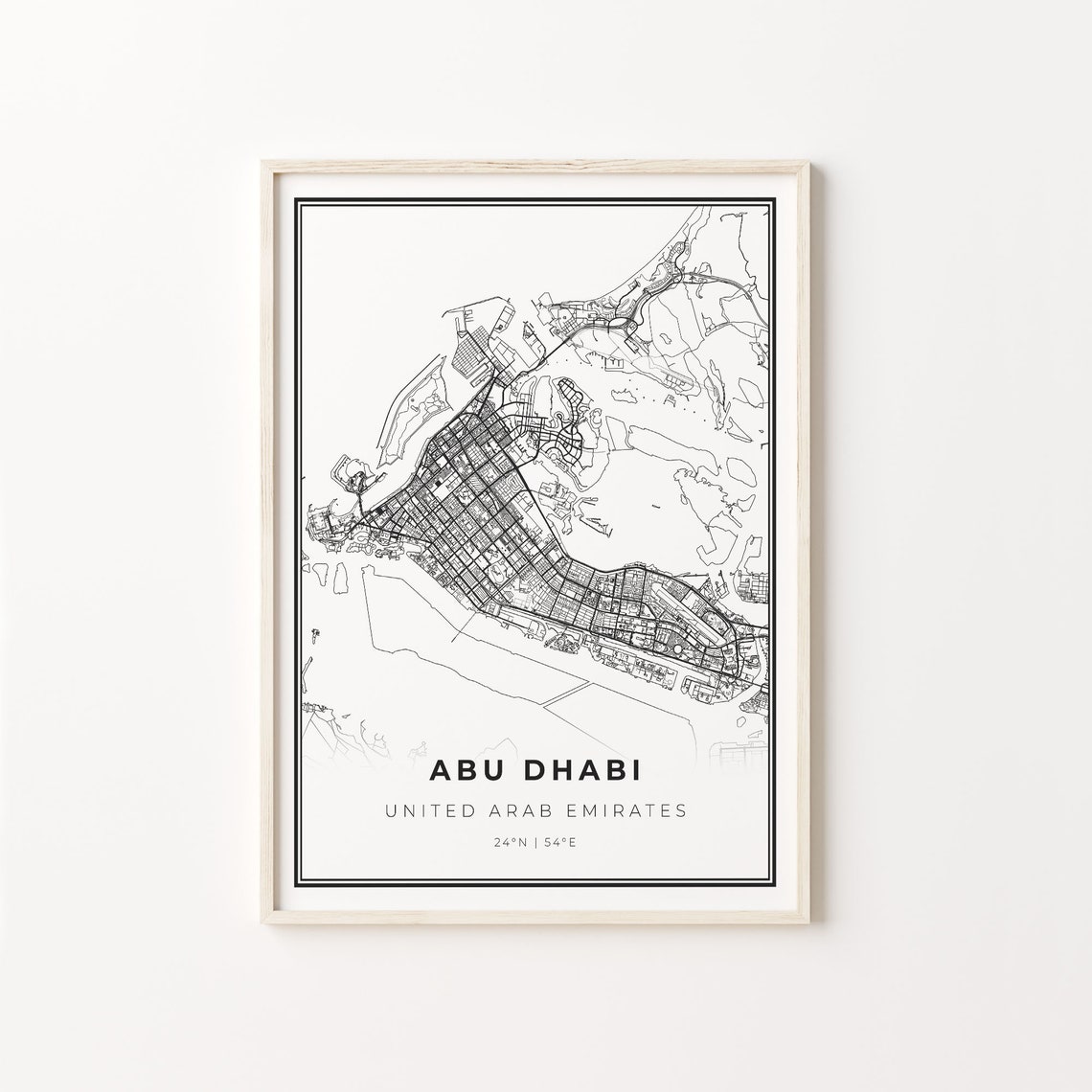 Abu Dhabi United Arab Emirates Minimalist Line Art Map Poster