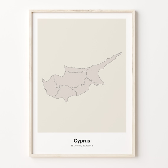 Cyprus Beige Minimalist Line Art Island Map Coordinates Poster