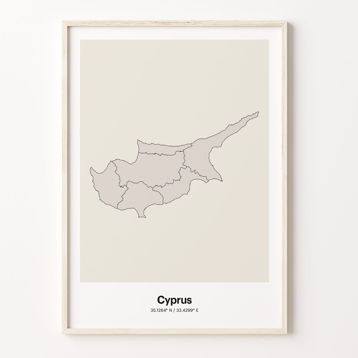 Cyprus Beige Minimalist Line Art Island Map Coordinates Poster