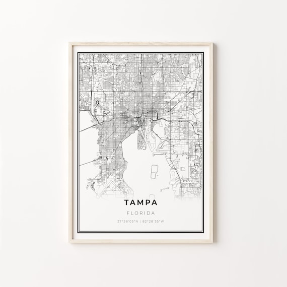 Tampa Florida Black And White Modern City Street Map Art Poster