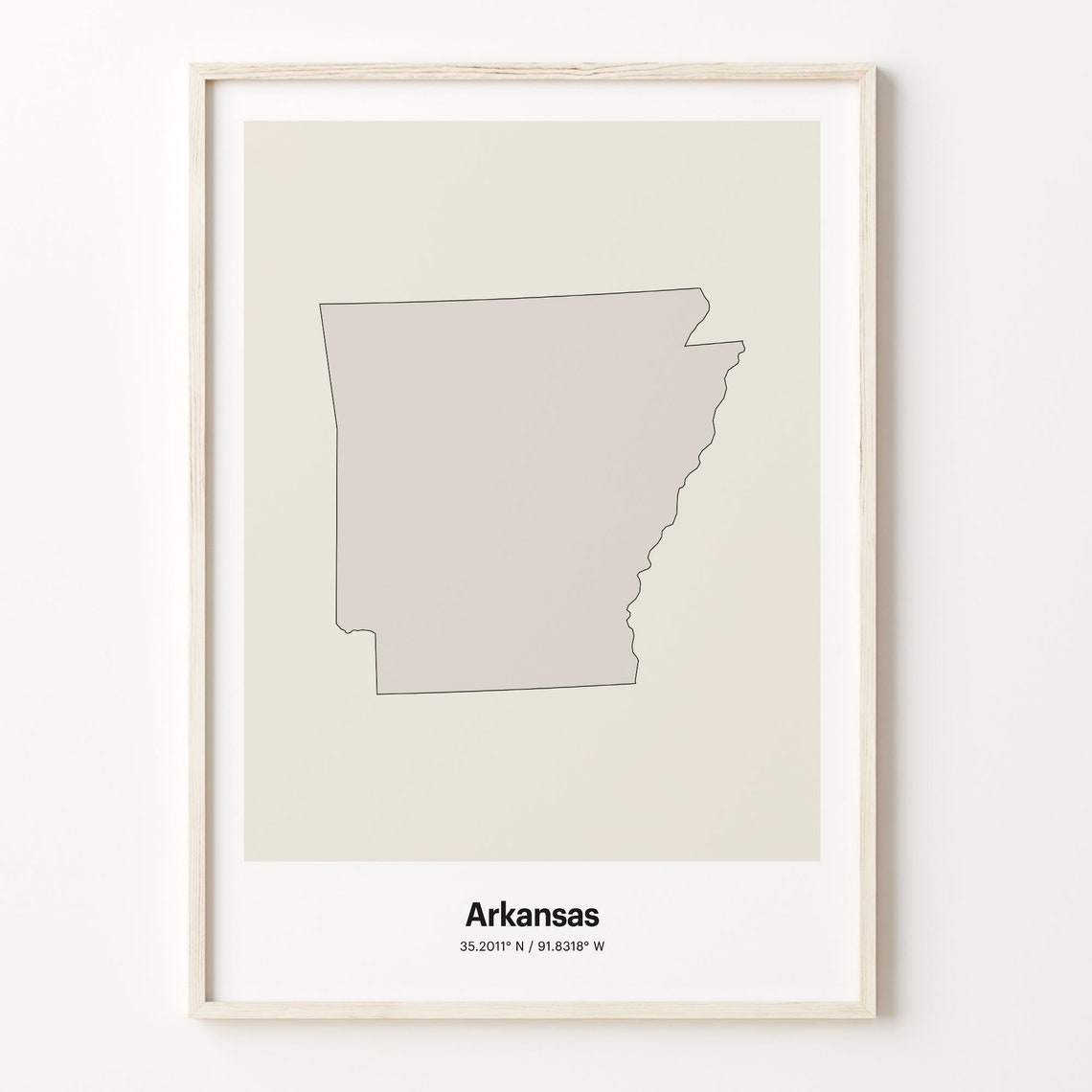 Arkansas Minimalist State Map Line Art Coordinates Wall Poster