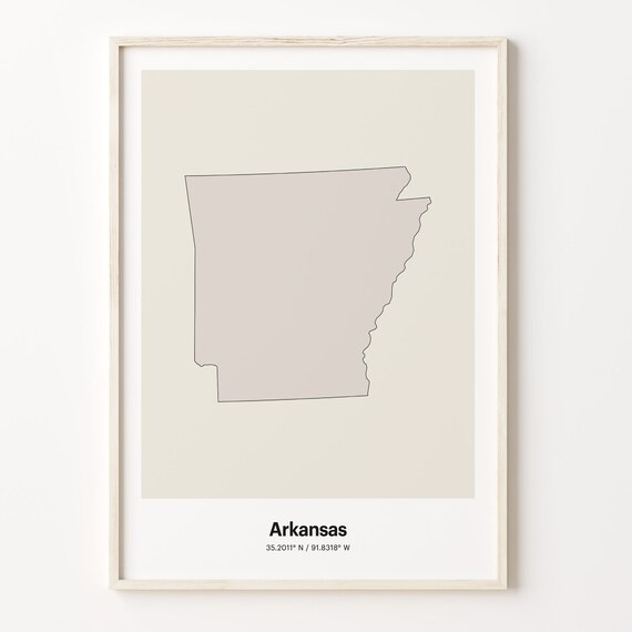 Arkansas Minimalist State Map Line Art Coordinates Wall Poster