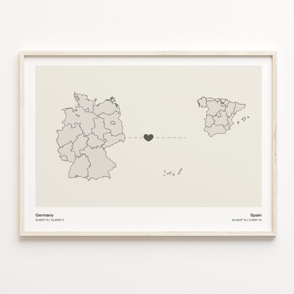 Germany Spain Country Connection Heart Map Minimalist Art Poster