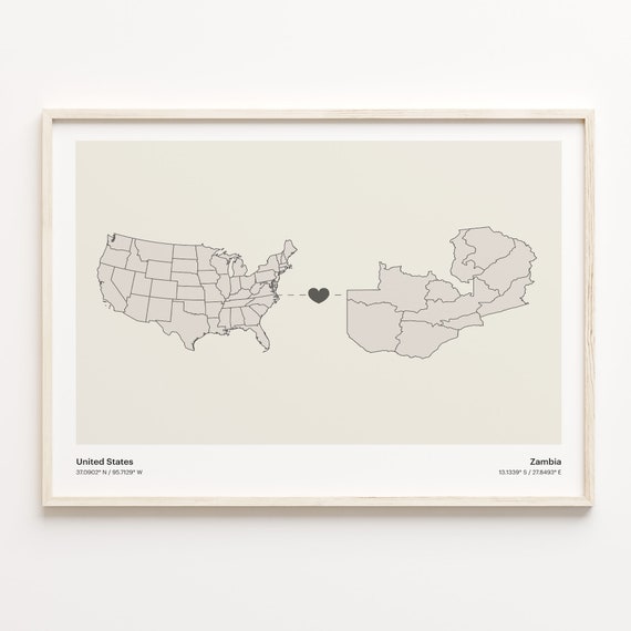 United States To Zambia Print Zambian Gift Minimalistic Country Connection Map Poster Usa Wall Art Adventure Awaits C21198