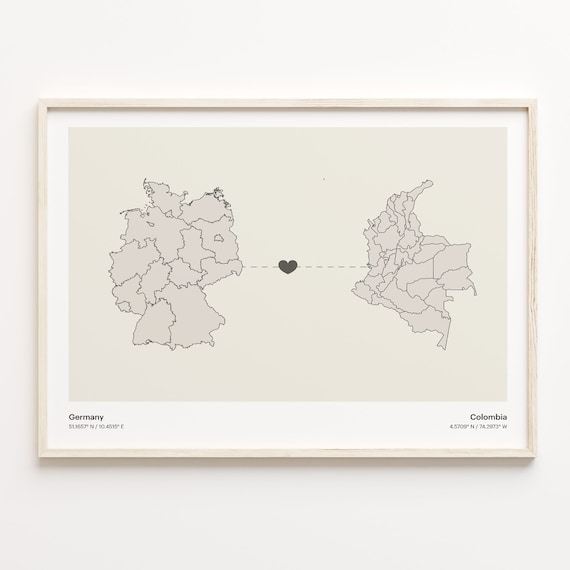 Germany Colombia Heart Connection Long Distance Love Map Poster