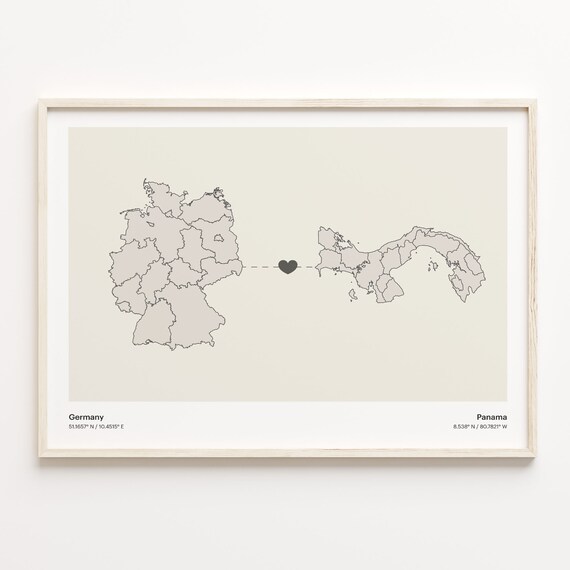 Germany To Panama Long Distance Country Connection Map Art Poster