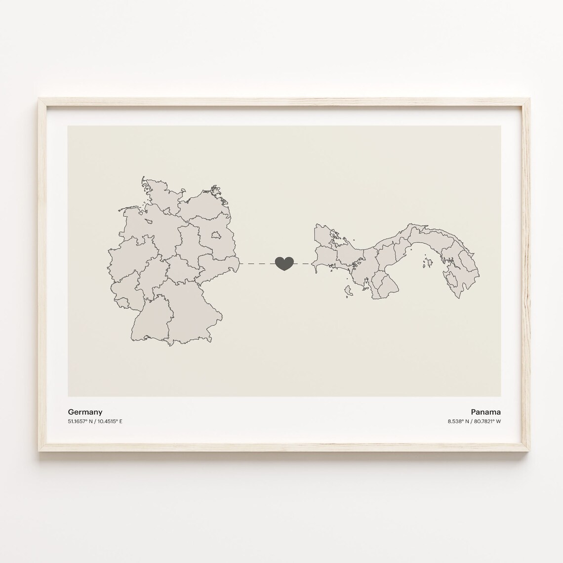 Germany To Panama Long Distance Country Connection Map Art Poster
