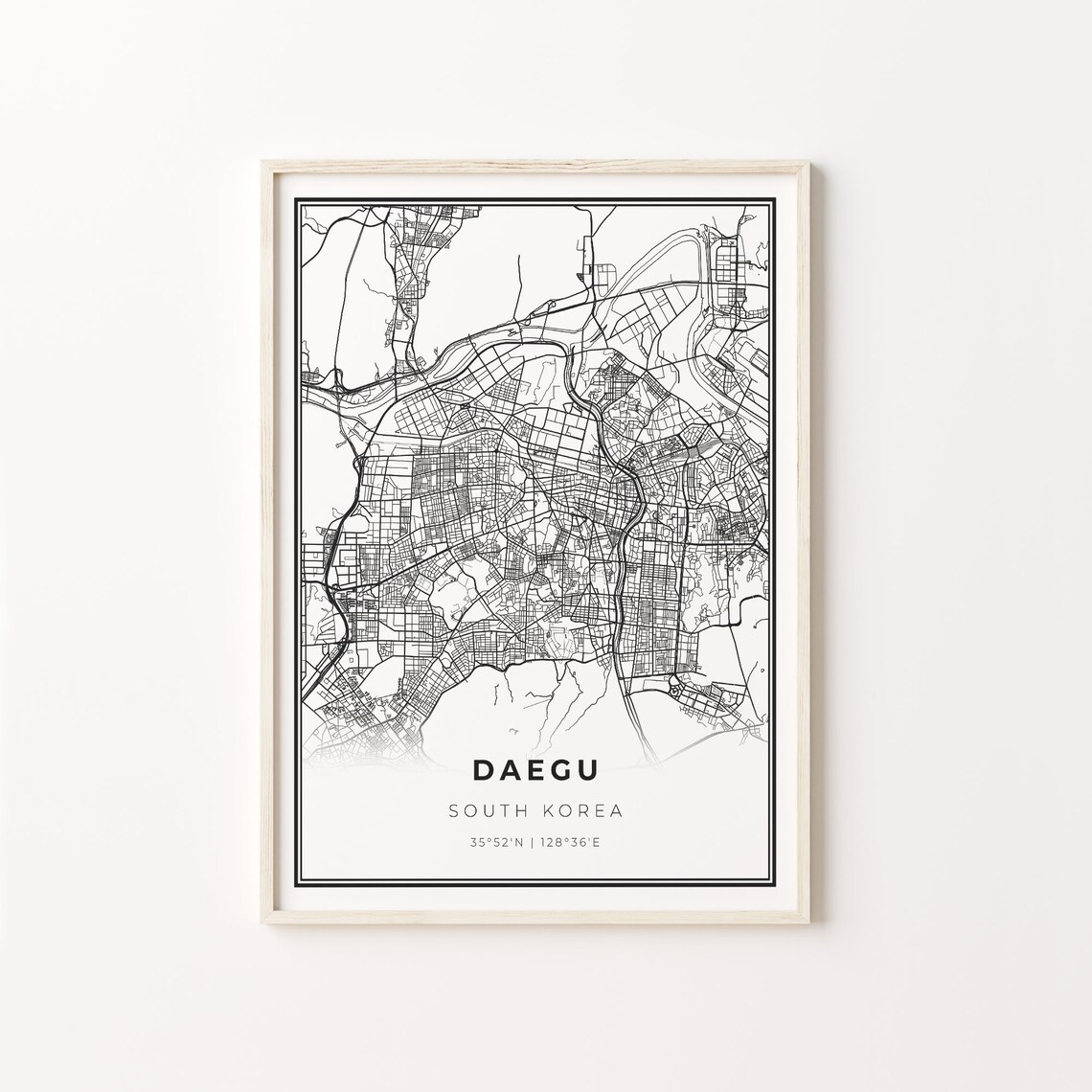 Daegu South Korea Minimalist Black And White City Map Art Poster