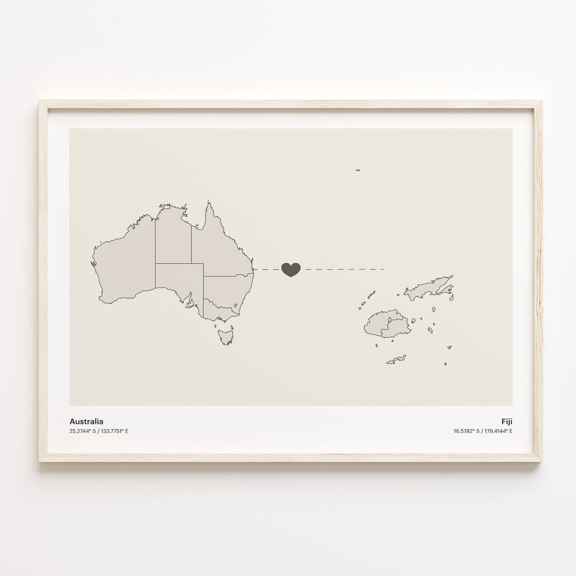 Australia To Fiji Connection Map Travel Poster