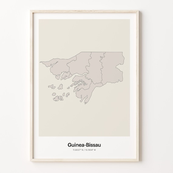 Guinea-Bissau Minimalist Country Map With Coordinates Line Art Poster