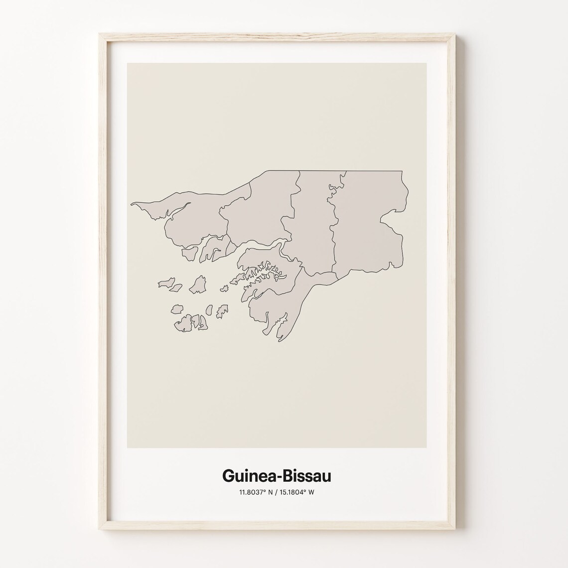 Guinea-Bissau Minimalist Country Map With Coordinates Line Art Poster