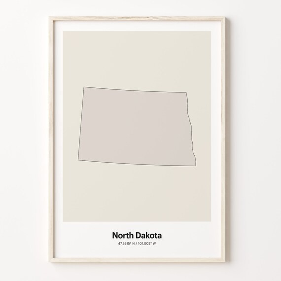 North Dakota Minimalist Line Art State Map Neutral Wall Decor Poster