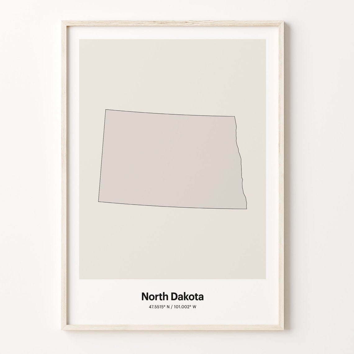 North Dakota Minimalist Line Art State Map Neutral Wall Decor Poster
