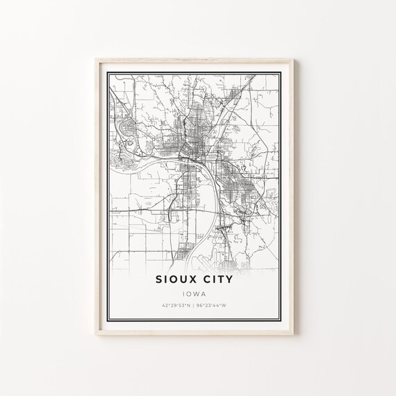 Sioux City Iowa Minimalist Black and White City Map Art Poster