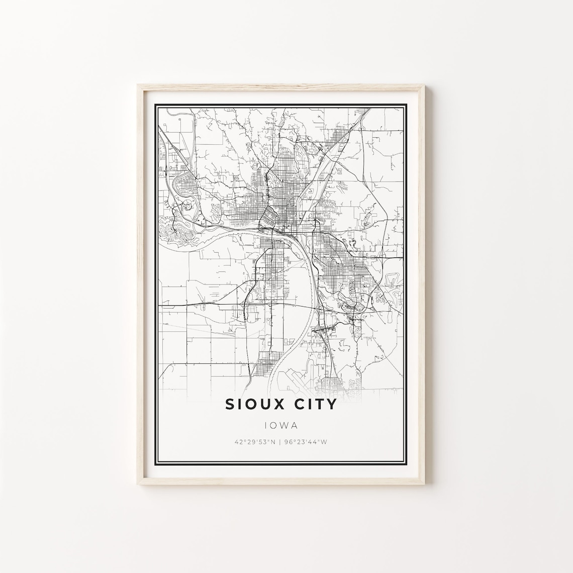 Sioux City Iowa Minimalist Black and White City Map Art Poster