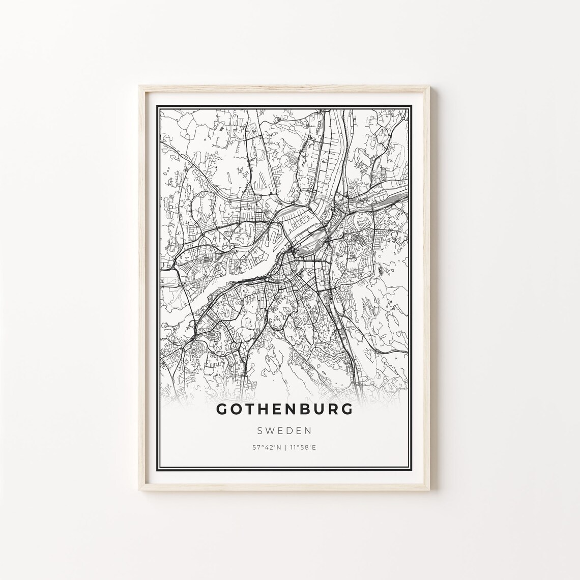 Gothenburg Sweden Minimalist Black And White City Map Art Poster