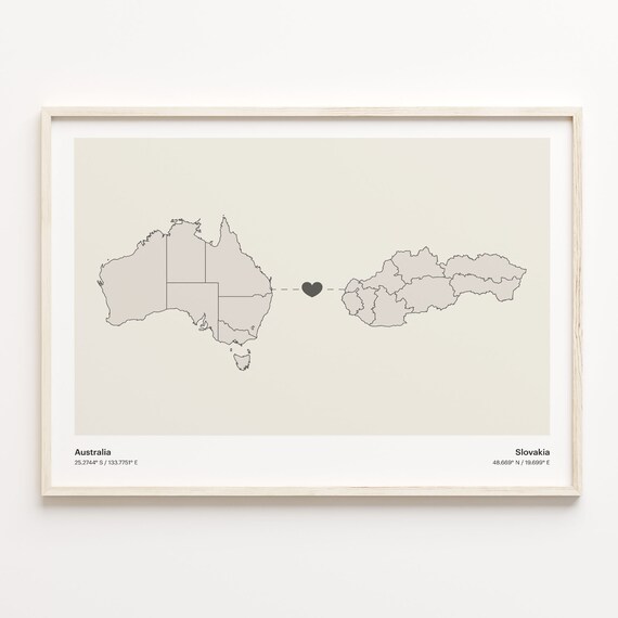Australia To Slovakia Heart Map Minimalist Country Connection Poster