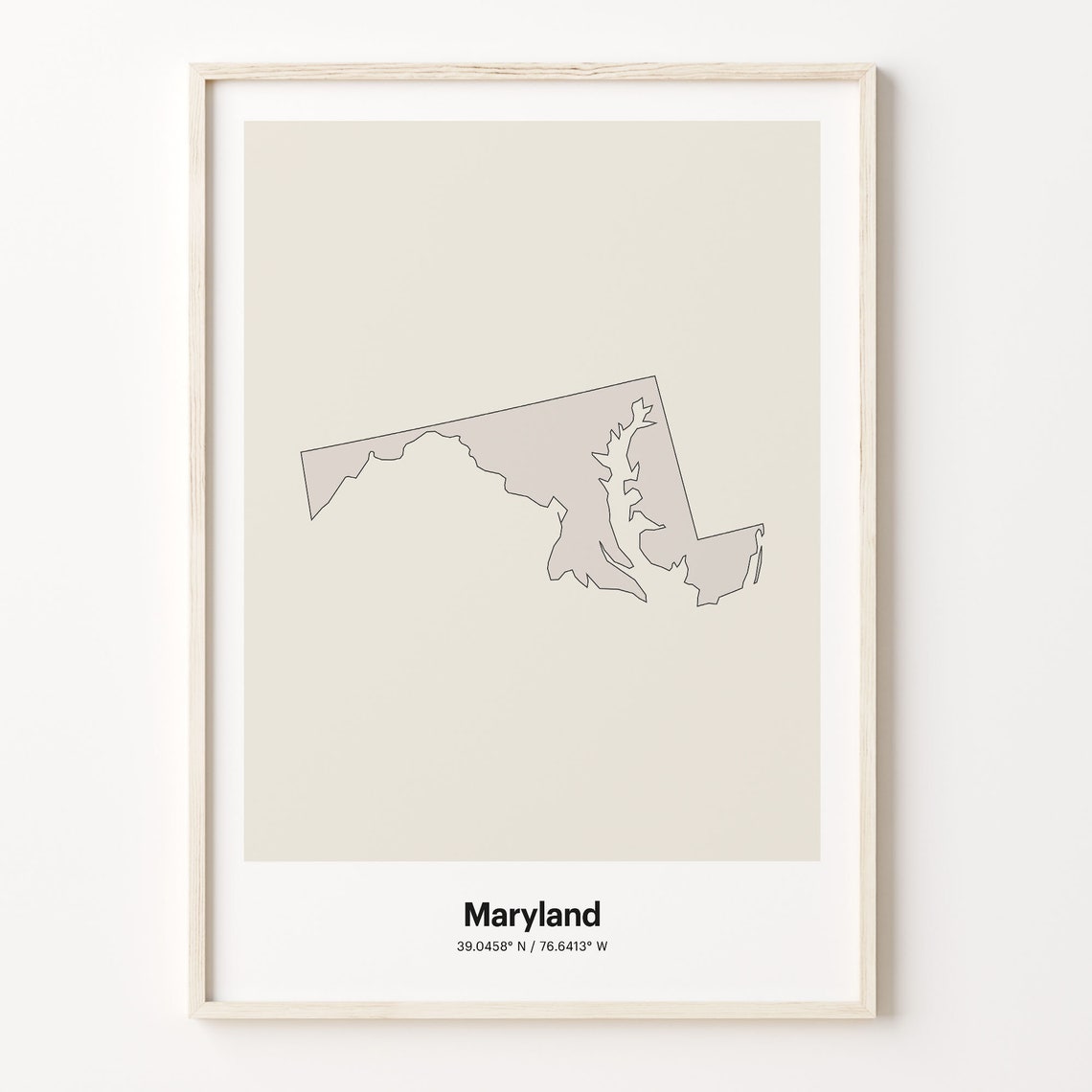 Maryland Minimalist State Map With Coordinates Line Art Poster