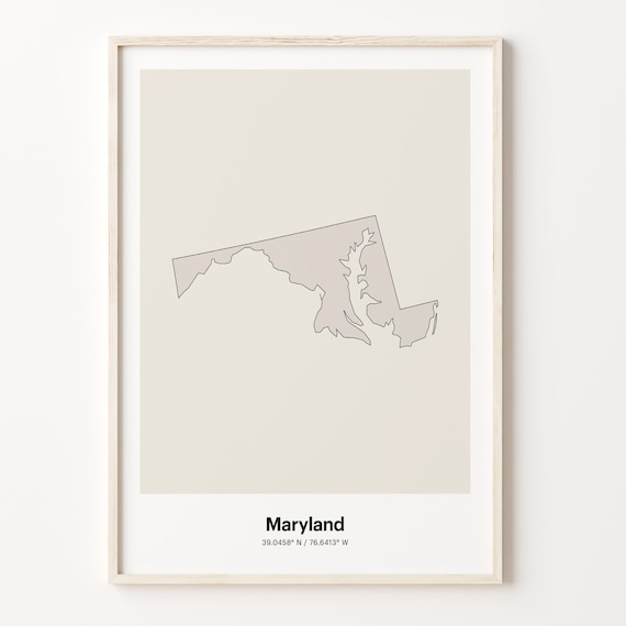 Maryland Minimalist State Map With Coordinates Line Art Poster