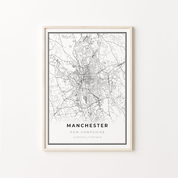 Manchester New Hampshire Minimalist City Street Map Travel Decor Poster