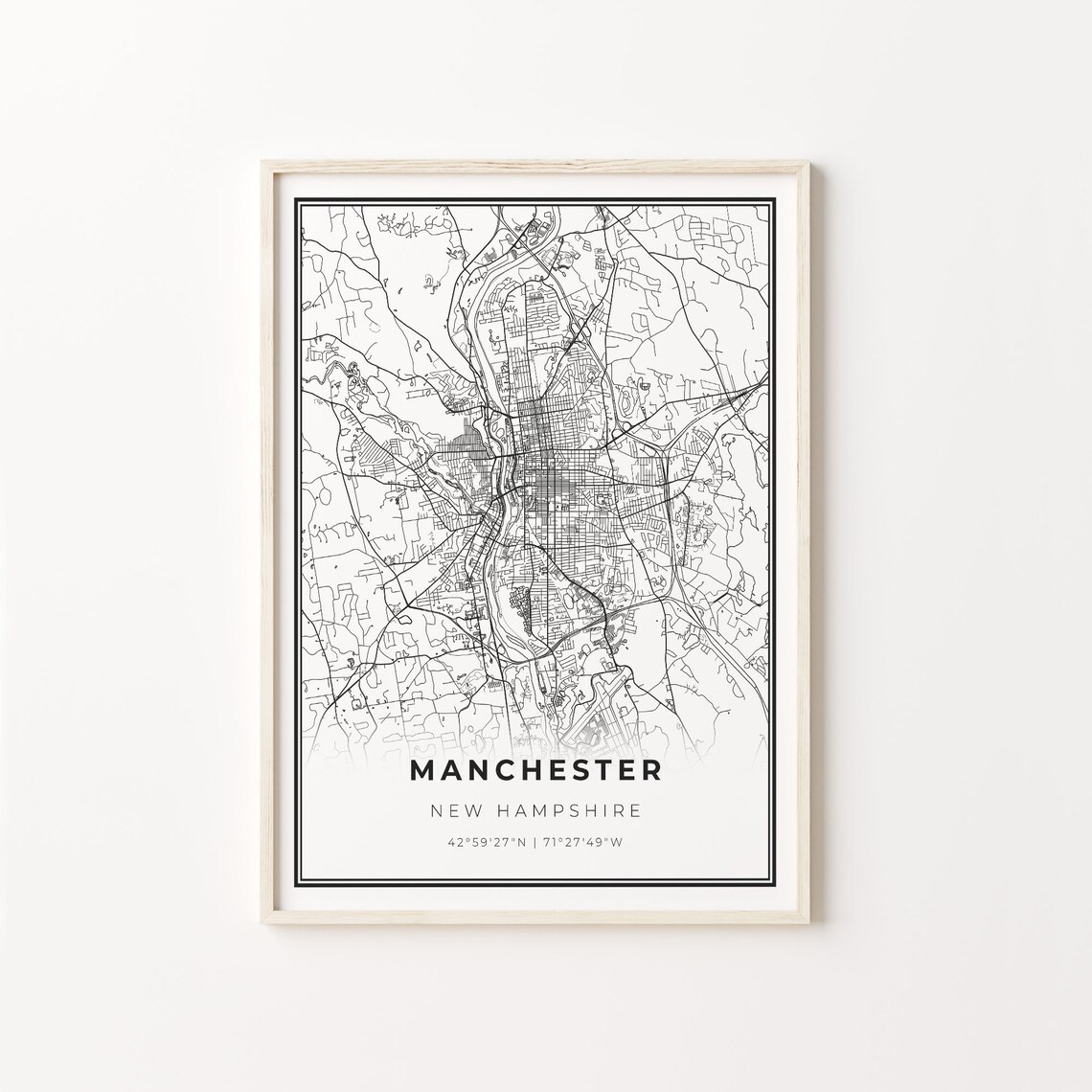 Manchester New Hampshire Minimalist City Street Map Travel Decor Poster