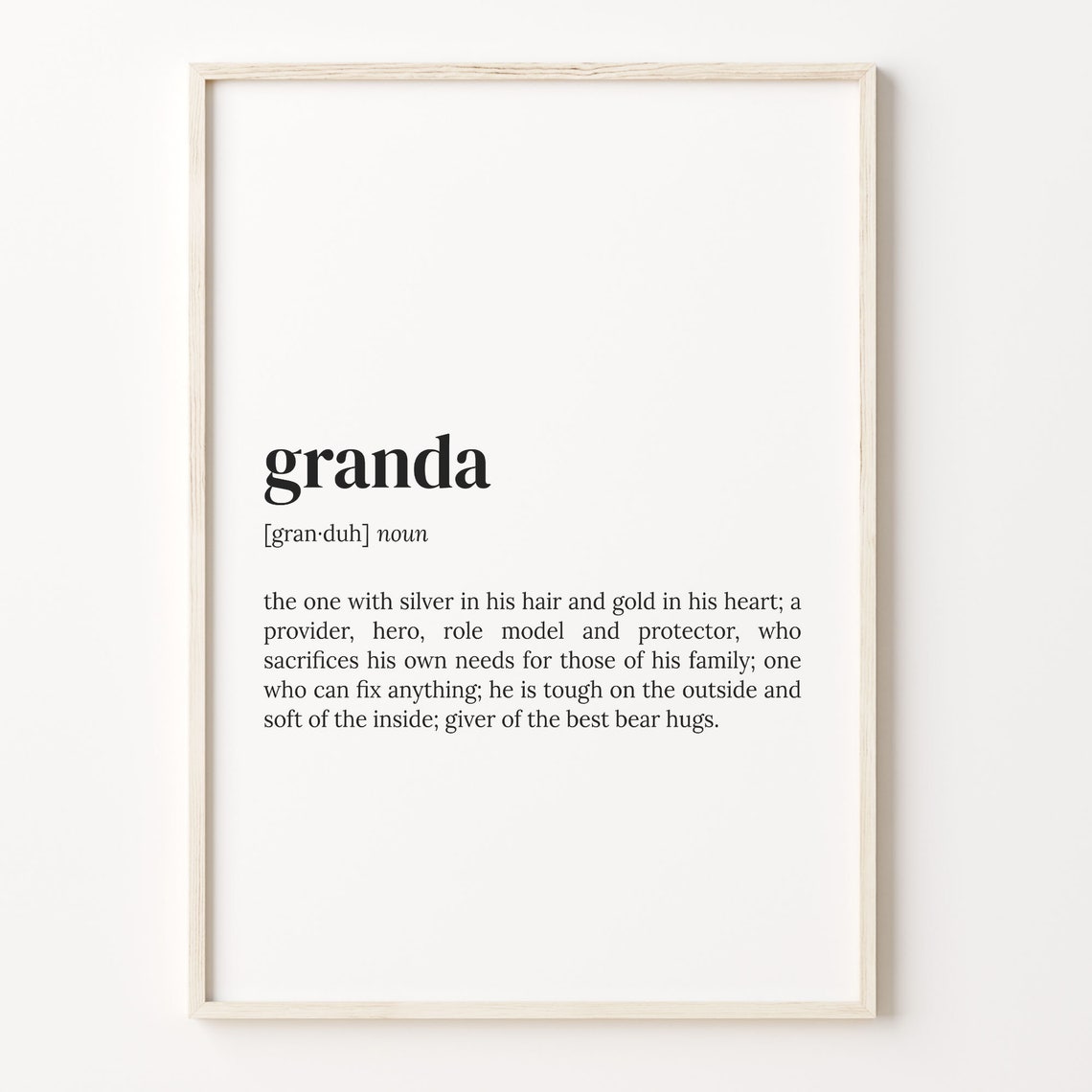 Granda Irish Grandfather Dictionary Definition Poster Gift for Him