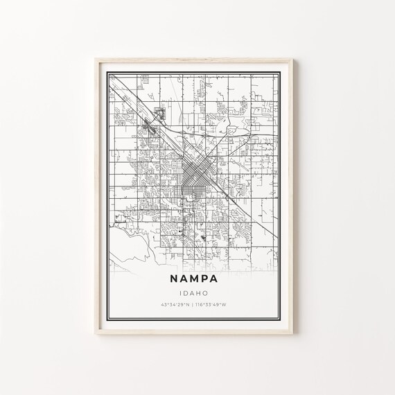 Nampa Idaho Modern Classic Minimalist Black White Street Map Poster