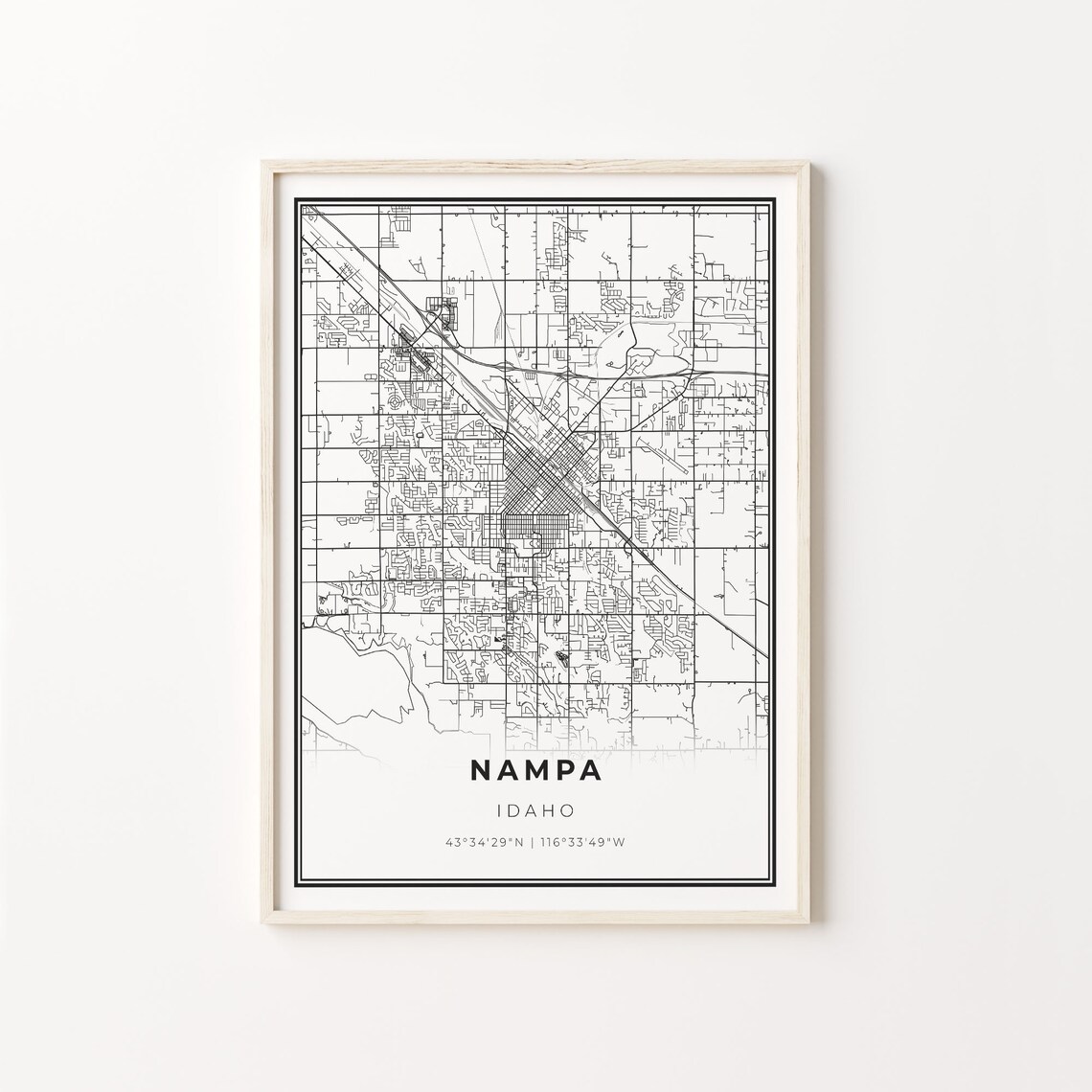 Nampa Idaho Modern Classic Minimalist Black White Street Map Poster