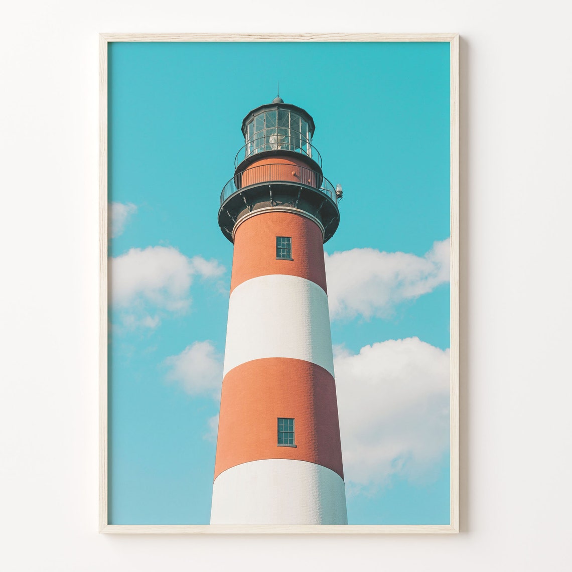 Red And White Striped Lighthouse Under Blue Sky Photo Poster