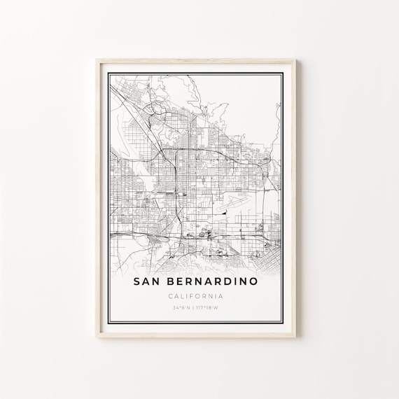 San Bernardino California Minimalist City Street Map Travel Decor Poster