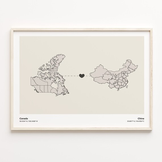 Canada To China Long Distance Love Minimalist Map Art Poster