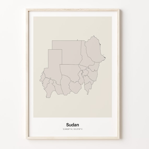 Sudan Minimalist Country Map Line Art Travel Coordinates Gift Poster