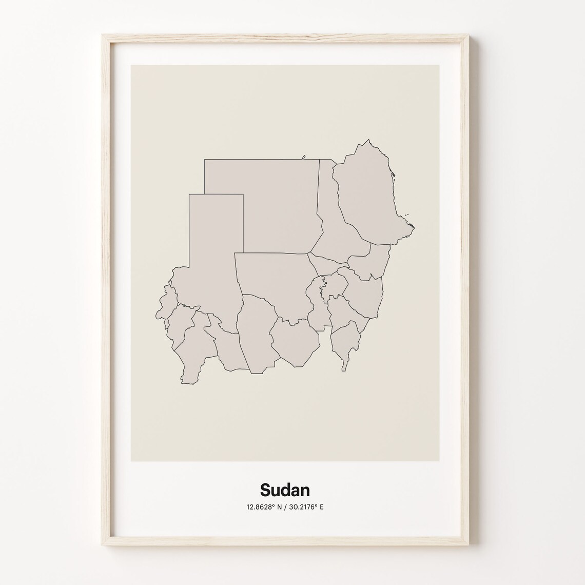 Sudan Minimalist Country Map Line Art Travel Coordinates Gift Poster