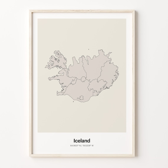 Iceland Minimalist Country Map With Coordinates Line Art Poster