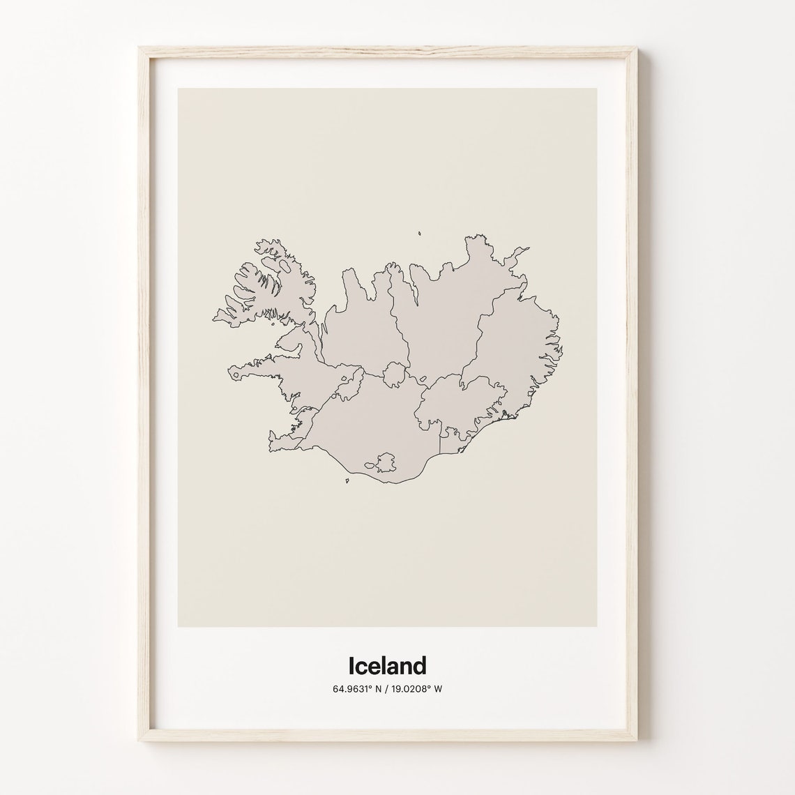 Iceland Minimalist Country Map With Coordinates Line Art Poster