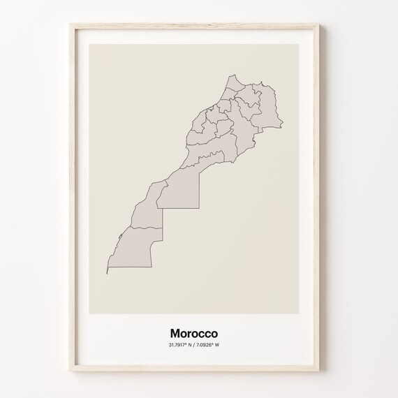 Morocco Minimalist Line Art Country Map Neutral Travel Decor Poster