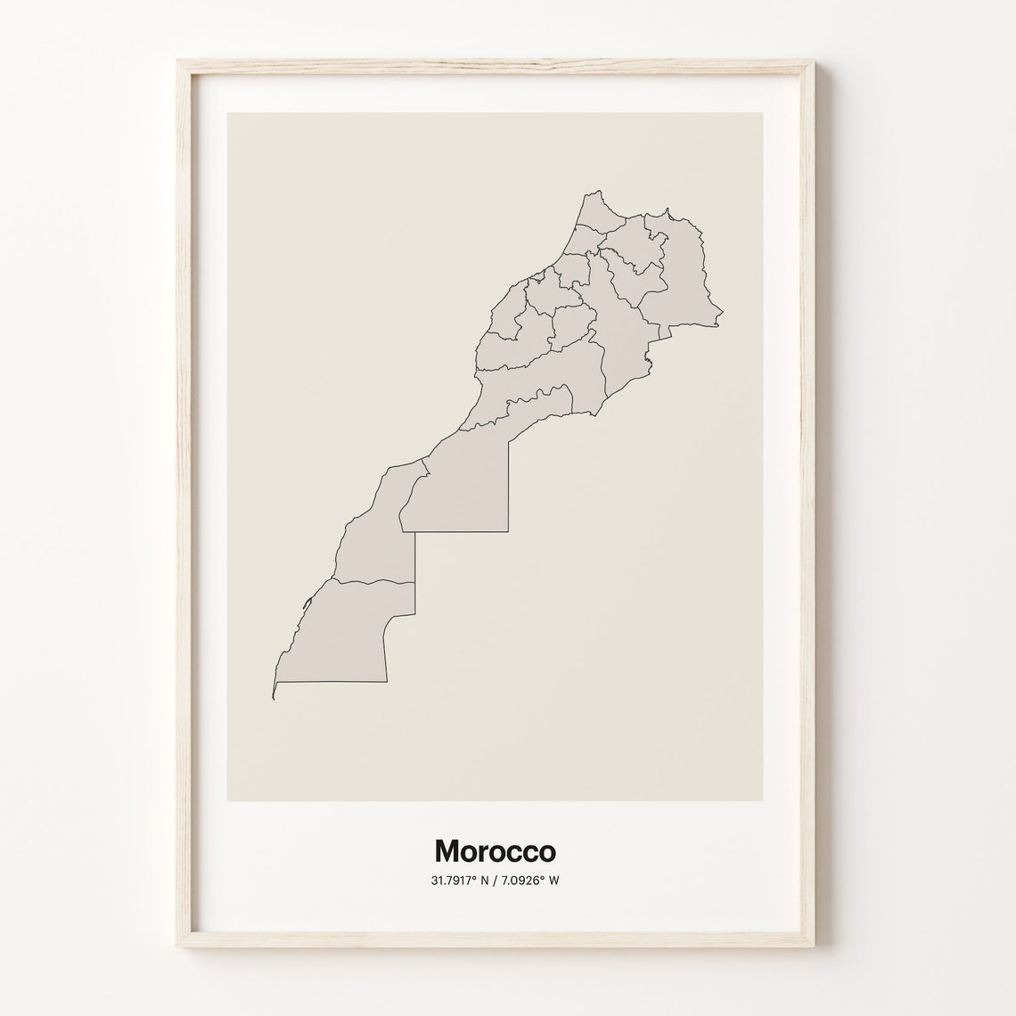 Morocco Minimalist Line Art Country Map Neutral Travel Decor Poster