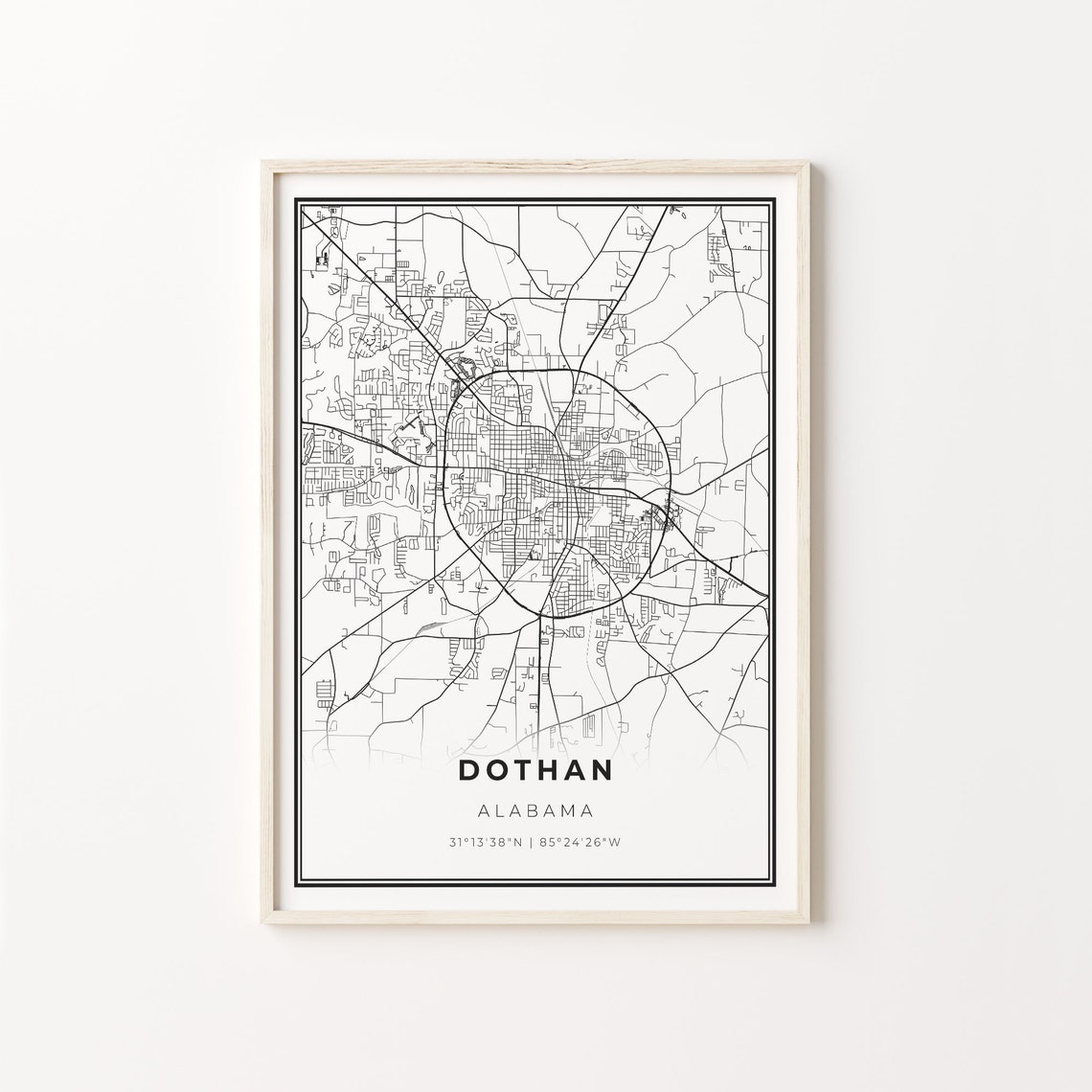 Dothan City Map Art Poster, Alabama USA