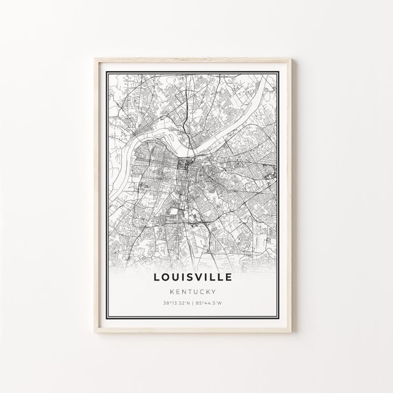 Louisville City Map Art Print, Modern Black and White