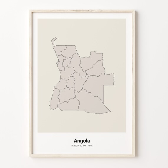 Angola Beige Minimalist Line Art Country Map Coordinates Poster